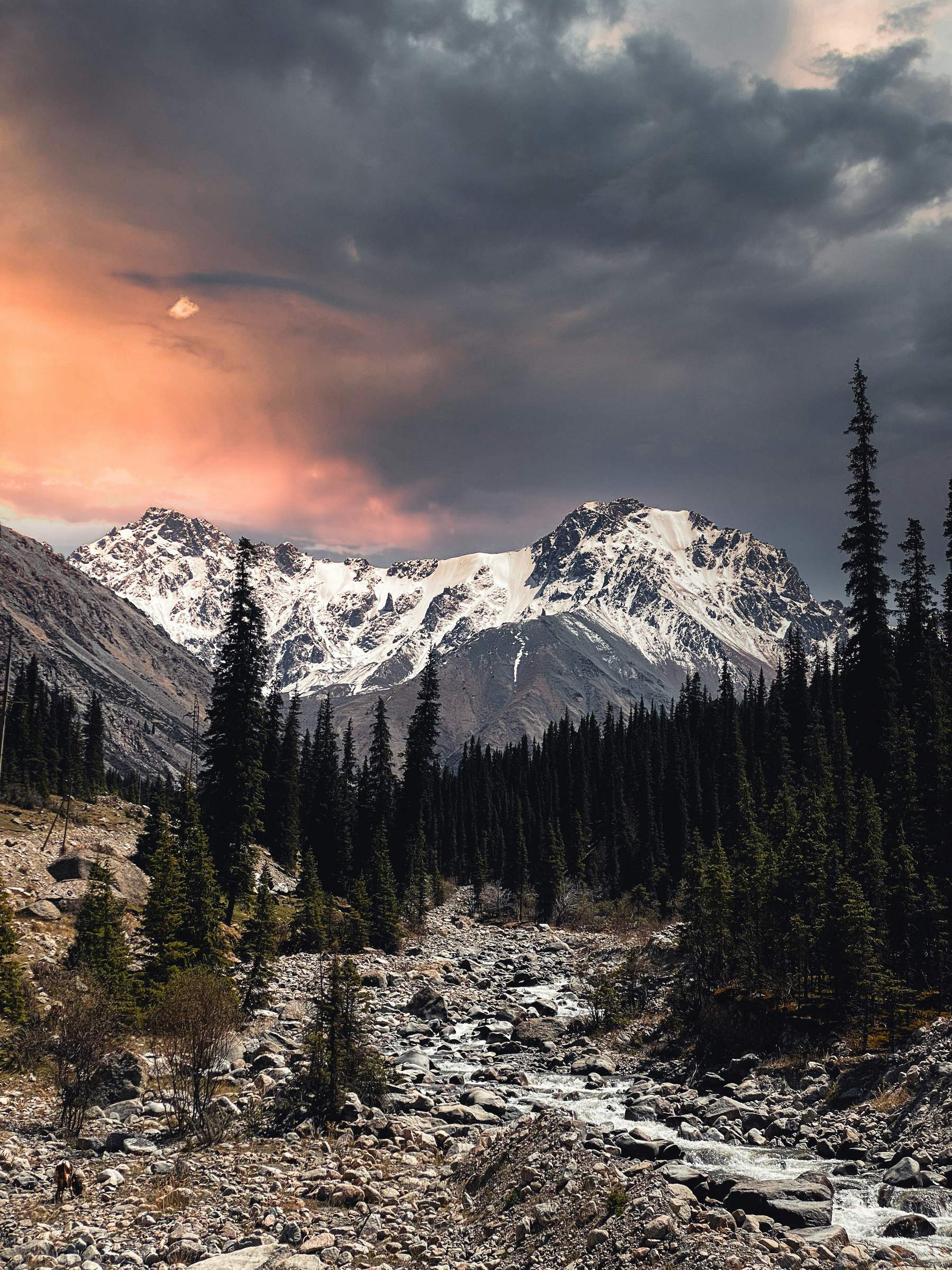 A snow peak under a breaking storm.